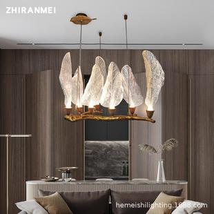 复古树脂艺术创意卧室全铜树枝灯 后现代法式 轻奢吊灯客厅餐厅美式