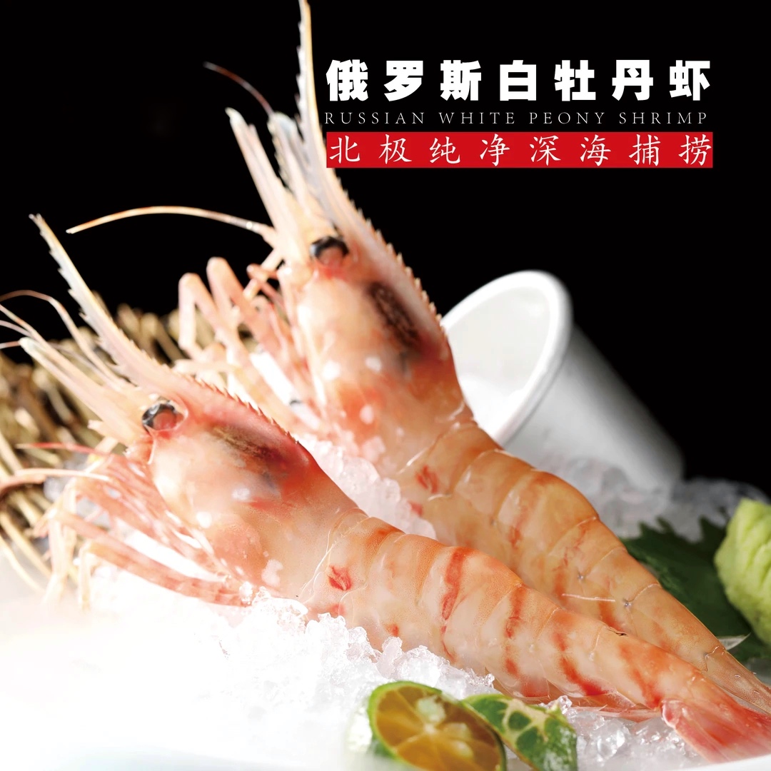 俄罗斯深海超低温冷冻白牡丹虾生鲜刺身料理