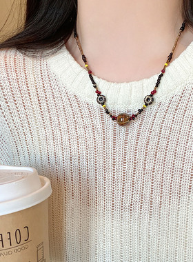 爆火新款新中式咖色串珠项链