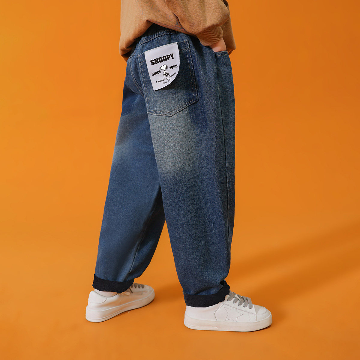 史努比男童牛仔裤2026新款秋冬装洋气韩版炸街儿童装加绒裤子春秋