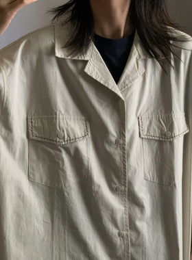 wtmp夏季复古口袋设计古巴领短袖衬衫男女韩系宽松休闲质感衬衣