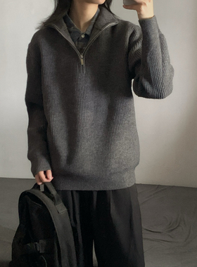 wtmp秋季日系复古设计半拉链毛衣男女潮牌宽松休闲慵懒针织衫上衣