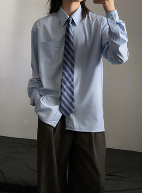 wtmp日系校供感制服尖领硬领浅蓝色长袖衬衫JK女生DK男学院风衬衣