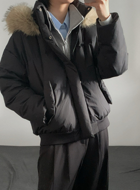 wtmp日系复古毛领可拆卸帽领羽绒服男女冬季宽松90白鸭绒保暖外套