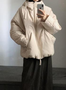 WM春季日系复古设计廓形蝙蝠袖连帽棉服男女潮牌宽松防寒加厚棉衣