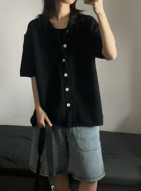 wtmp夏季日系老钱风复古短袖针织衫男女潮牌宽松休闲镂空叠穿衬衫