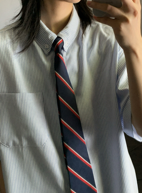 wtmp夏季日系复古蓝条纹短袖衬衫男女潮牌宽松休闲小香风质感衬衣