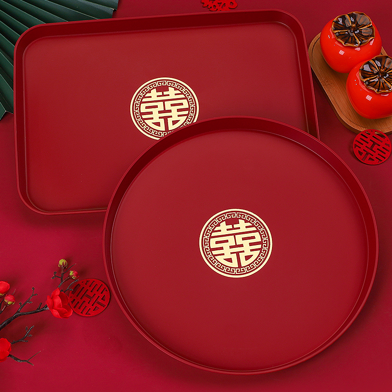 速发婚庆用托大全结新果盘盘婚人喜碗敬茶杯品盘红色喜盘婚礼喜庆