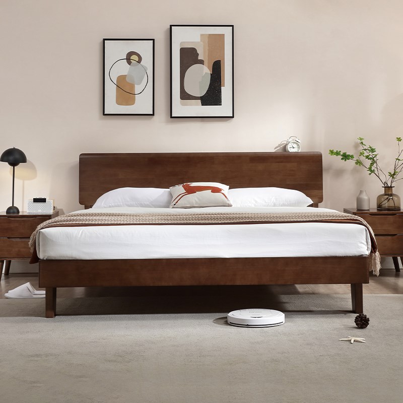 速发全实木床胡桃木色1.米米约人床主卧婚床简双房1.58床