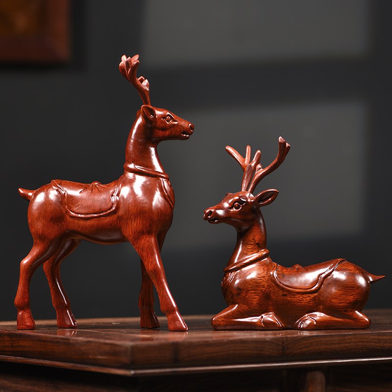 速发花梨木雕小鹿实工雕刻手木艺品家居办公室桌面客厅电视摆装饰