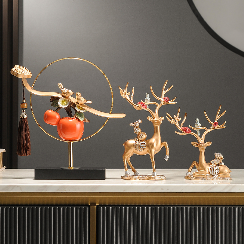 速发柿柿事事如意柿子摆件中式客乔电视酒柜装饰玄关礼新厅迁物居