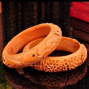 速发手雕缘桃木手镯款普环手工雕刻木质生花手镯情侣镯子民族风