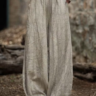 速发古艺理文肌复感棉麻灯笼裤夏高腰垂感宽松百搭休闲直筒长裤