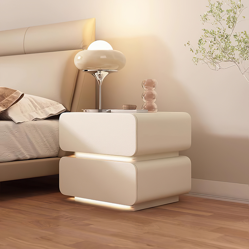 速发床头灯带柜一体奶油风2024新款简约创收实木免安装床边意纳柜