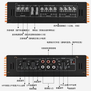 极速汽车功放12v 低ks音炮四路功放车载4.1声道大功率功放板推车