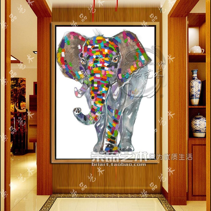 极速大象装饰画油画挂画手绘简欧玄关过道酒店家居U现代简约动物图片