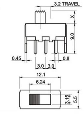 极速SS12F44G3G4G567MM柄高G拨动开关立式单排2档3脚滑动开关