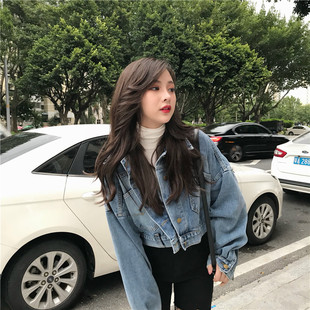 韓版 速發(fā)復古港風蝙蝠袖 牛仔外套女短款 寬松秋裝 bf學生百搭牛仔衣