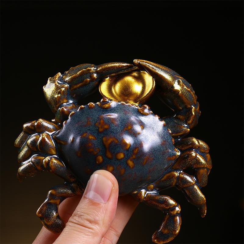 复古风仿铜陶瓷小青蟹纵横四海茶宠摆件创意办公室茶道茶桌装饰品