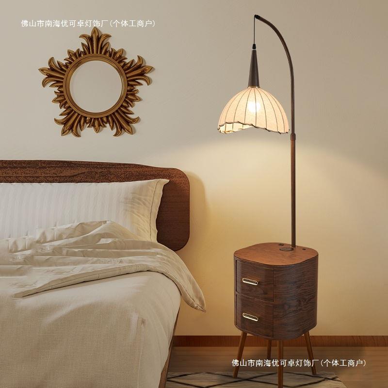 抽屉落地灯美式复古风客厅沙发旁茶几灯卧室床头柜一体高级落地灯