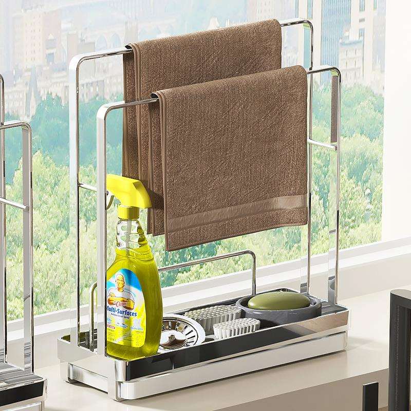 不锈钢抹布沥水架厨房免打孔毛巾水槽洗碗海绵收纳窗台置物架其他