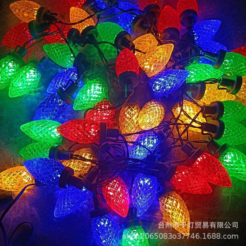 LED跨境户外太阳能草莓C9圣诞装饰灯防水太阳能花园庭院装饰