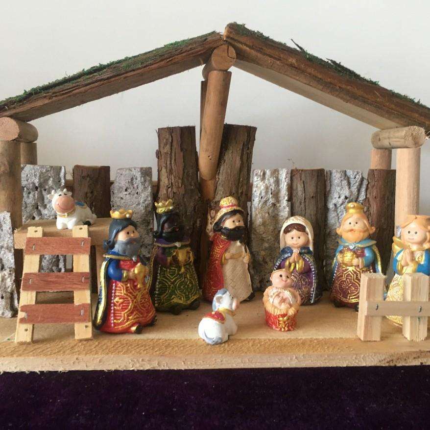 自由摆放欧式精品卡通圣诞节马槽组装饰摆件大木屋LED灯