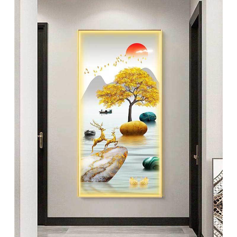 led带灯入户进门玄关装饰画竖版简约现代挂画壁画走廊过道山水画