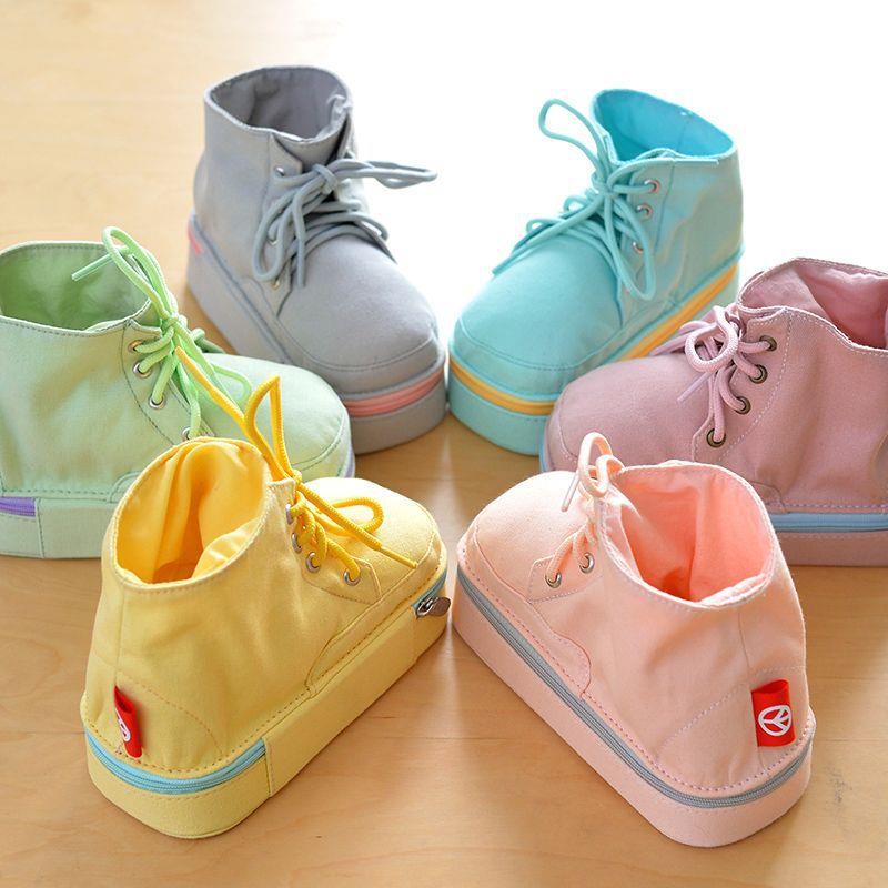 帆布马丁靴文具笔袋学生清新铅笔笔筒大容量笔盒奇葩创意橘粉明黄