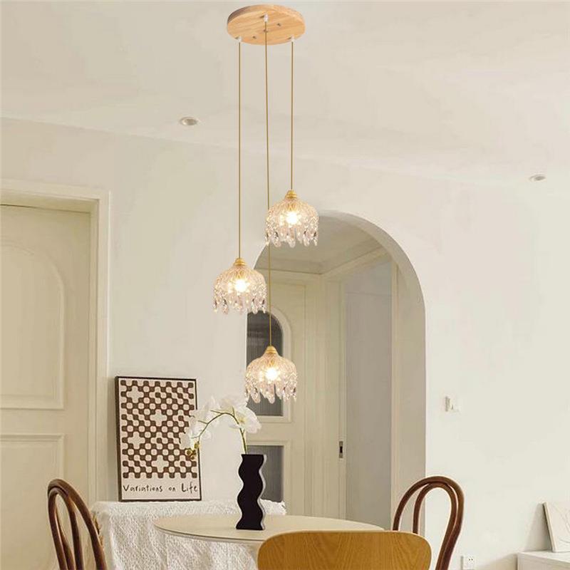 法式奶油风三头餐厅吊灯轻奢水晶吧台吊灯玄关过道走廊卧室灯单头