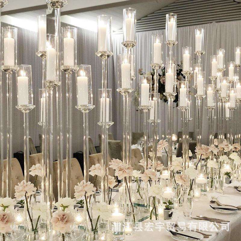 简约现代10头水晶玻璃烛台婚庆道具摆件样板间装饰拆卸水晶烛台
