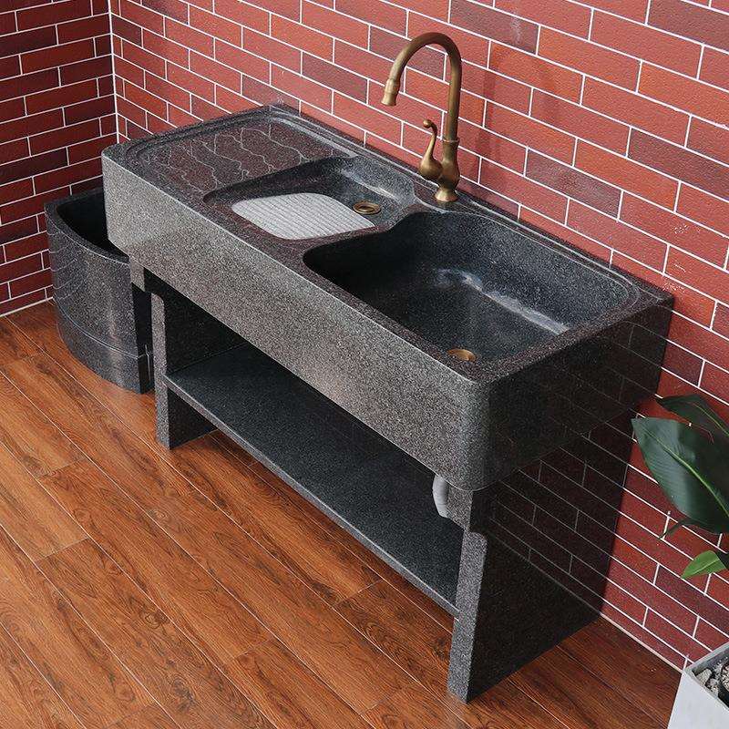 石头洗衣池带搓衣板户外庭院石材水槽室外洗菜阳台大理石家用水池