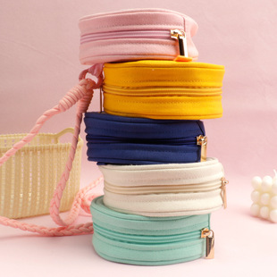 纯色新款网红打卡帆布包手工diy日韩伴手礼斜挎零钱包圆形收纳包