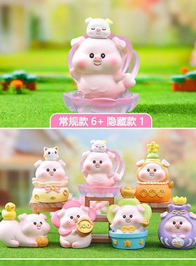 儿童盲盒转运动物猪猪车载潮玩