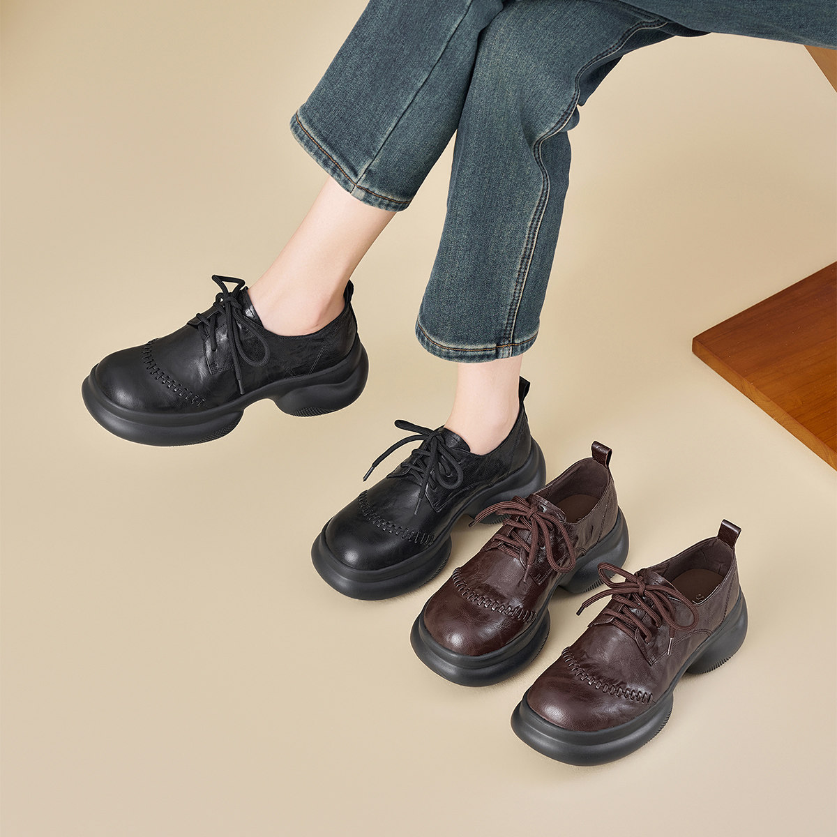 星期六复古羊皮英伦风厚底深口单鞋女中跟舒适软底不累脚通勤皮鞋,女鞋,深口单鞋,淘宝优惠券,粉丝福利购,淘宝优惠卷