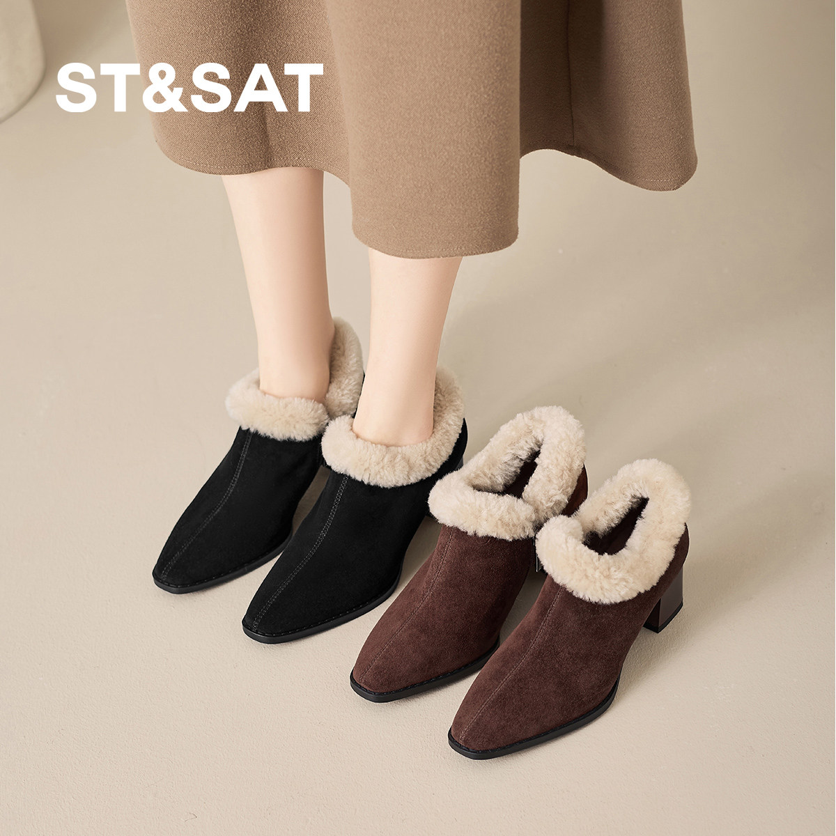 星期六气质绒面冬季新款豆豆鞋保暖加绒乐福毛毛单鞋粗跟通勤女鞋,女鞋,乐福鞋（豆豆鞋）,淘宝优惠券,粉丝福利购,淘宝优惠卷