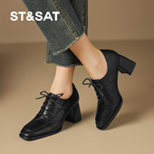 女粗跟不累脚软底气质百搭通勤小皮鞋 星期六新款 复古系带高跟单鞋