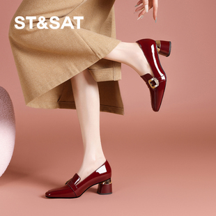 女懒人一脚蹬外穿不累脚女单鞋 方头粗跟乐福鞋 法式 星期六2025新款