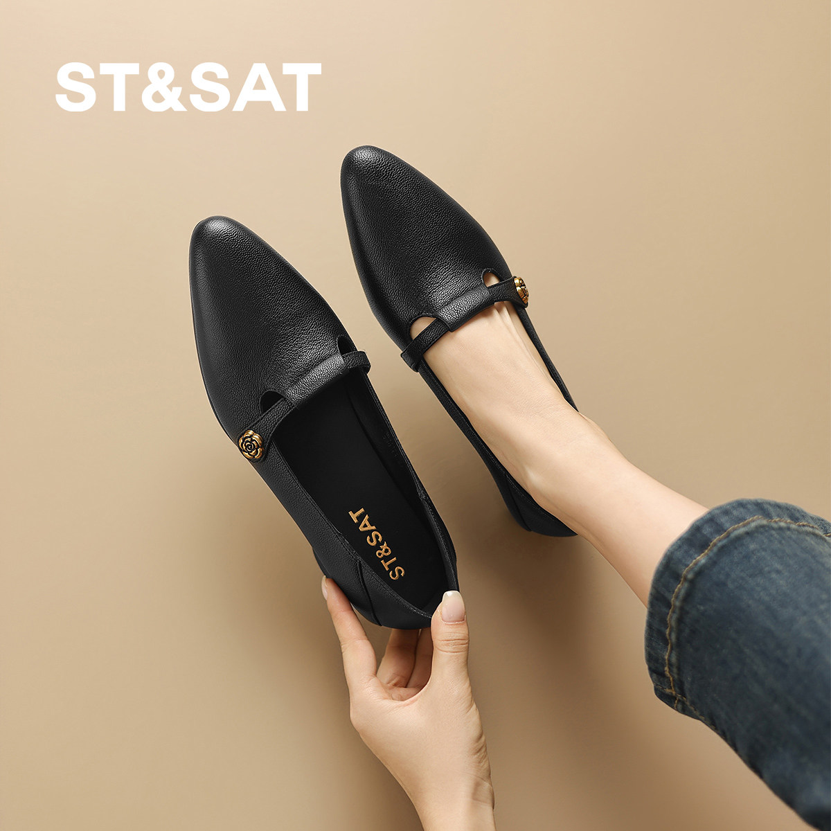 星期六2026新款粗跟乐福鞋女复古羊皮一脚蹬深口单鞋软底通勤鞋,女鞋,乐福鞋（豆豆鞋）,淘宝优惠券,粉丝福利购,淘宝优惠卷