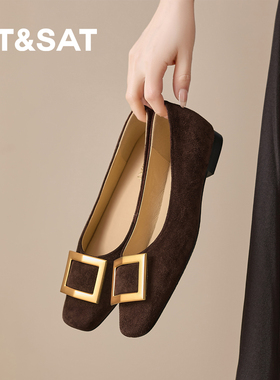 星期六羊绒平底单鞋女2026新款瓢鞋春秋平底鞋船鞋奶奶鞋黑色女鞋