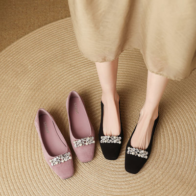 星期六水钻方头低跟浅口单鞋