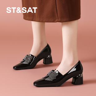 女外穿不累脚懒人一脚蹬女单鞋 复古粗跟乐福鞋 法式 星期六2025新款