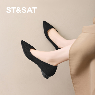 星期六复古气质尖头浅口单鞋