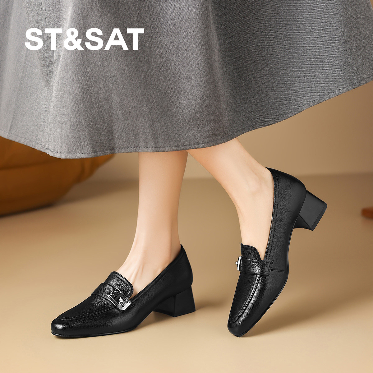 星期六2026新款羊皮复古风粗跟乐福鞋女不累脚小皮鞋软底深口单鞋,女鞋,深口单鞋,淘宝优惠券,粉丝福利购,淘宝优惠卷