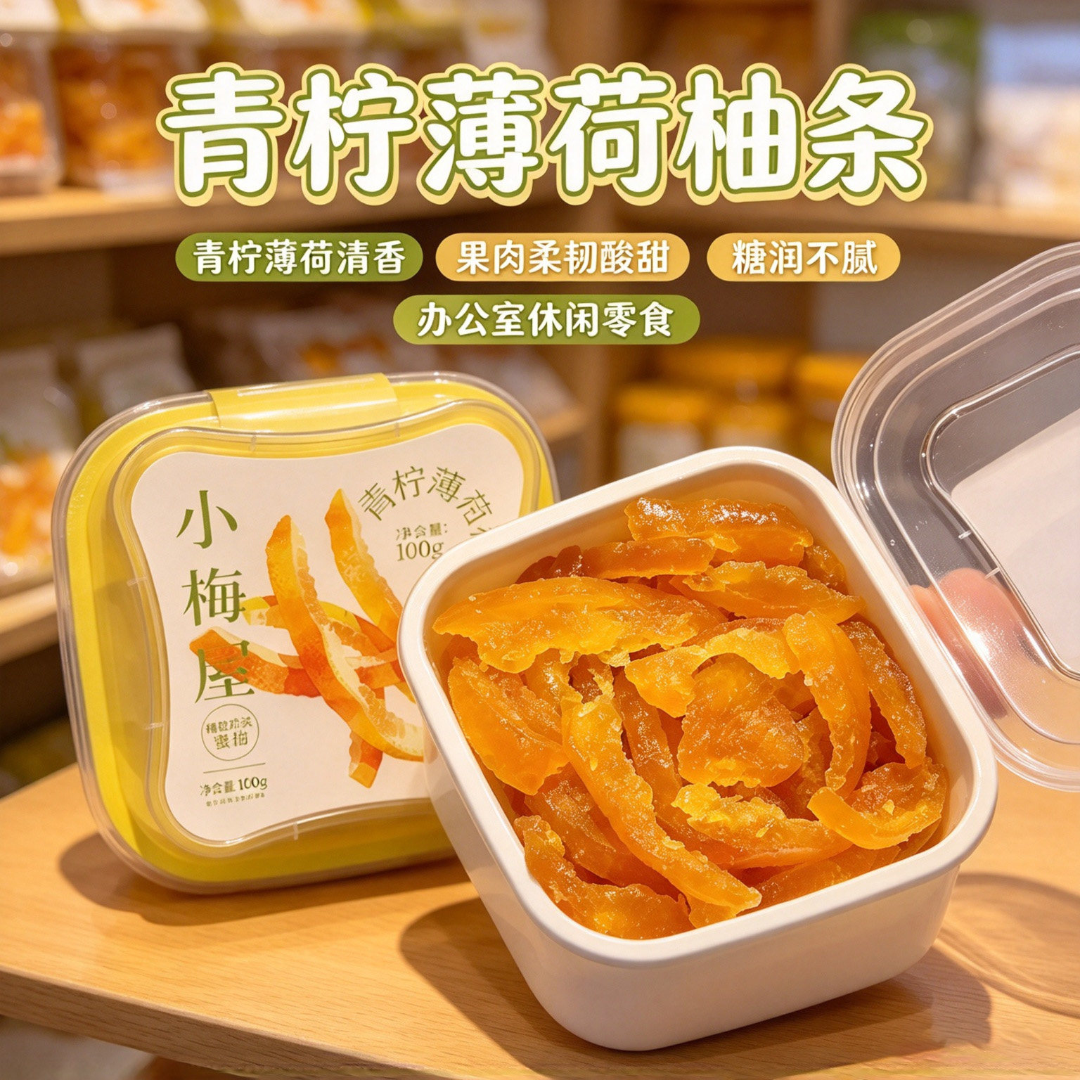 -青柠薄荷柚条小梅屋柚子条入口冰凉清香酸甜凉润解腻爽口蜜饯果