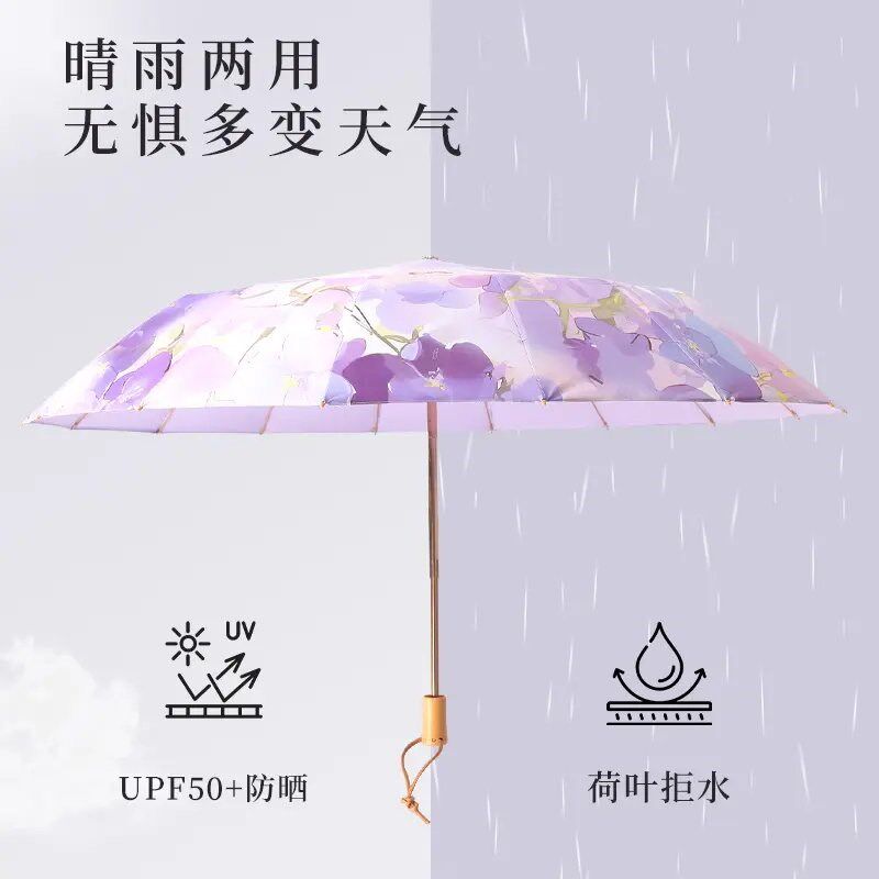 速发16骨彩胶雨伞折叠大号抗风太伞晴雨两用国风防晒紫外线遮伞