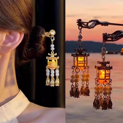 速发会发光的灯笼发簪宫灯古风汉服簪子后脑勺盘发发钗中秋头饰发