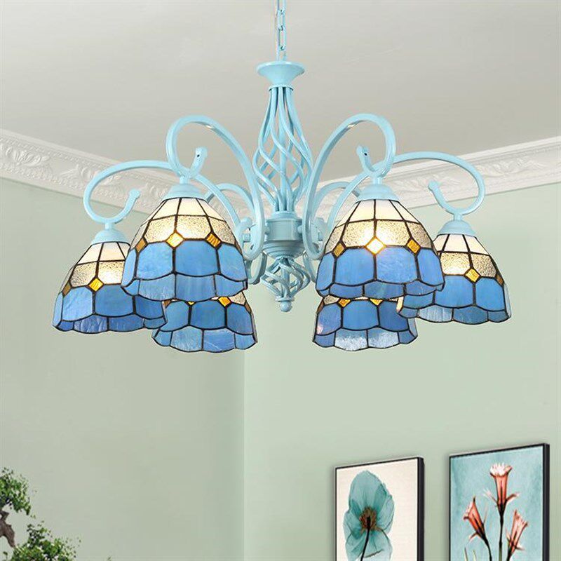 速发花灯罩吊格蓝色风灯简约温馨客厅灯卧童灯餐厅儿室房装饰灯