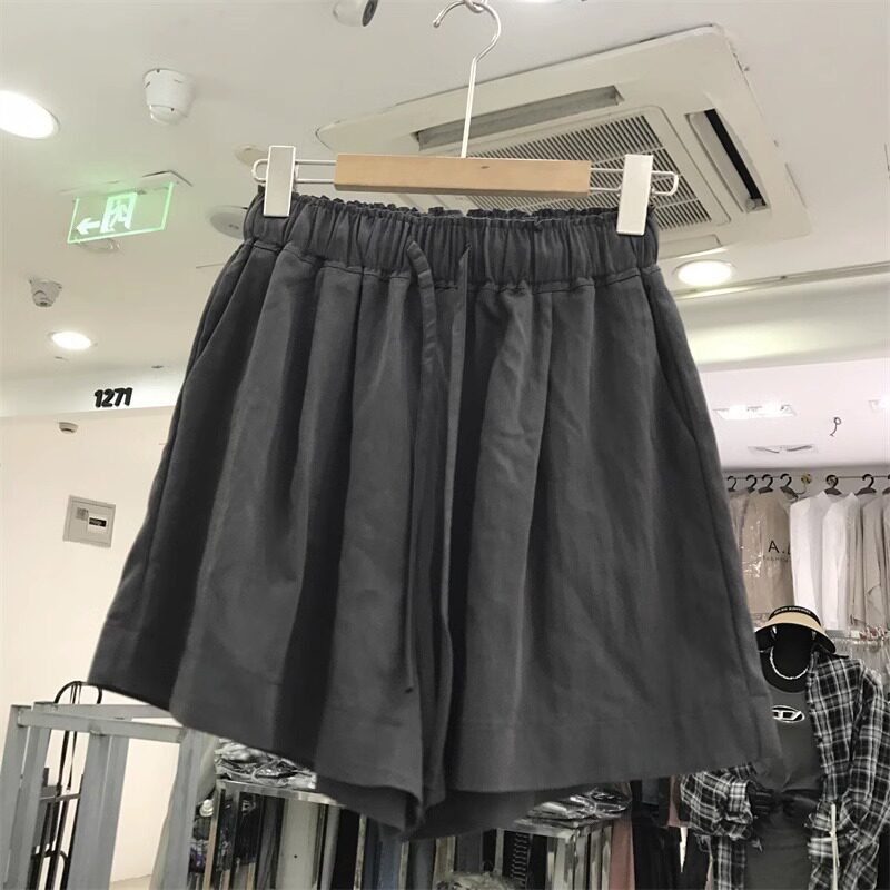 速发超火2料垂感高腰阔腿短裤夏季薄02新款松紧宽松休闲裤