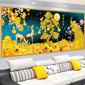 速发新中式卧厅主客室床头装饰画茶室沙发背景山横幅荷花墙水国画